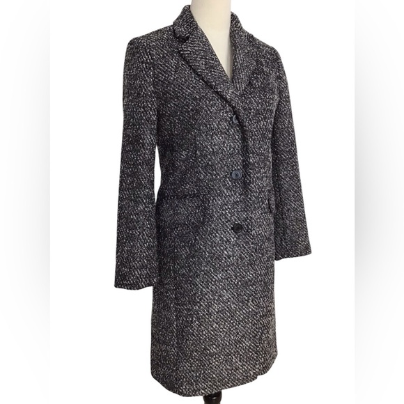Michael Kors Black Gray Tweed Knee Length Coat - Picture 2 of 7